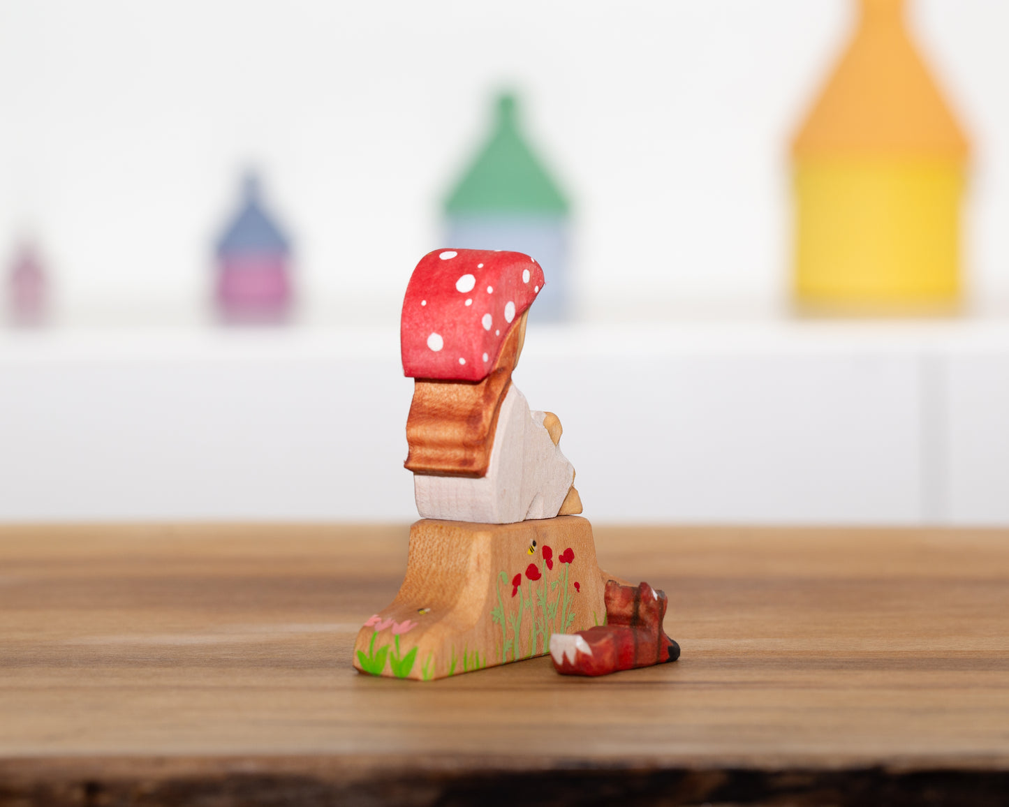 Mushroom child with tree stump and little fox friend