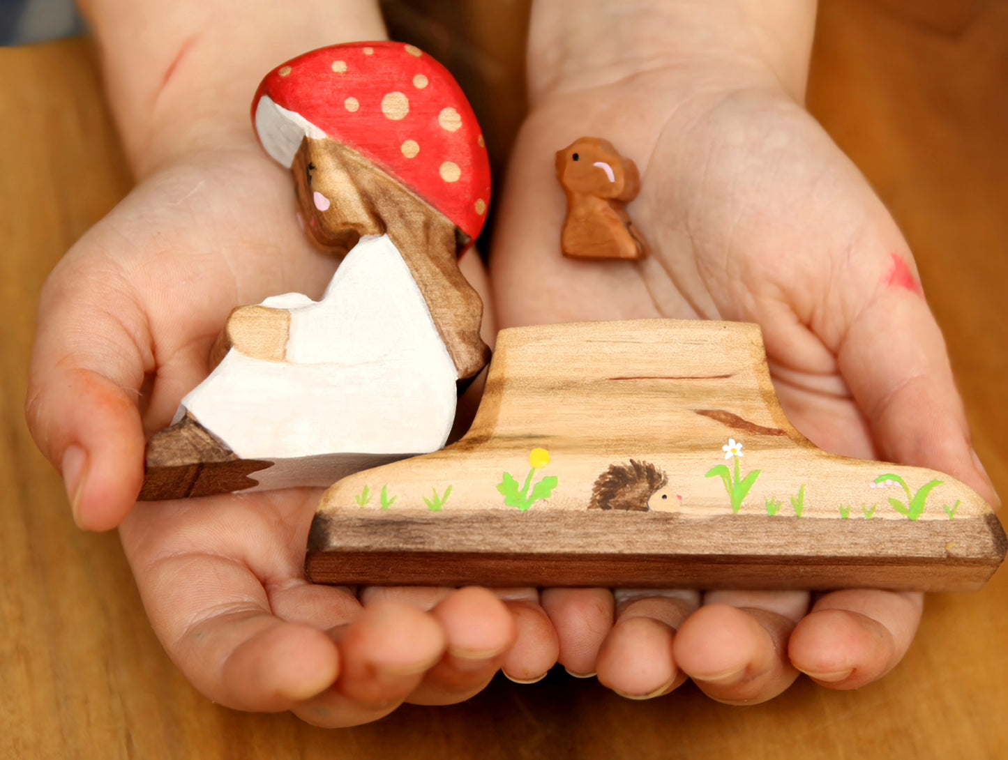 Mushroom child with tree stump and mouse